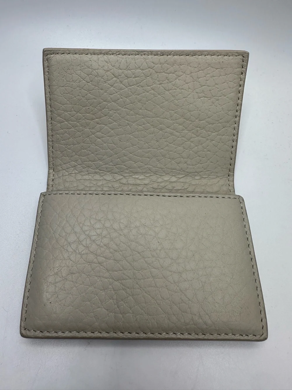 Dagne Dover Pebbled Leather Accordion Credit Card Case Holder Wallet Beige Gray